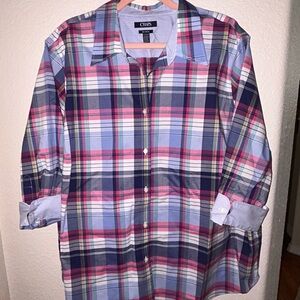 Chaps Vibrant Plaid Shirt in Blue, Pink, and White